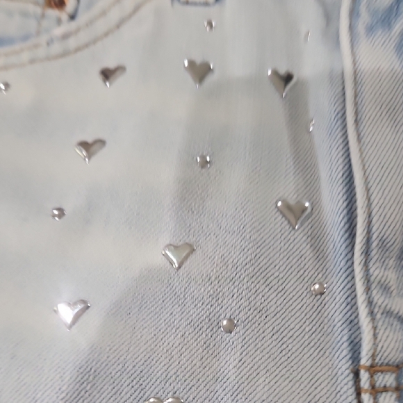 Topshop Blue and Silver Jean Shorts with Studded Heart Embellishments - Picture 8 of 9